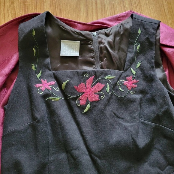 Rabbit Rabbit Rabbit Dress Women 6 Black Linen Purple Embroidery Matching Jacket - Picture 3 of 9